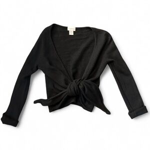 Soft Surroundings 100% Cashmere Tie Front Shrug Cardigan M Black Quiet Luxury